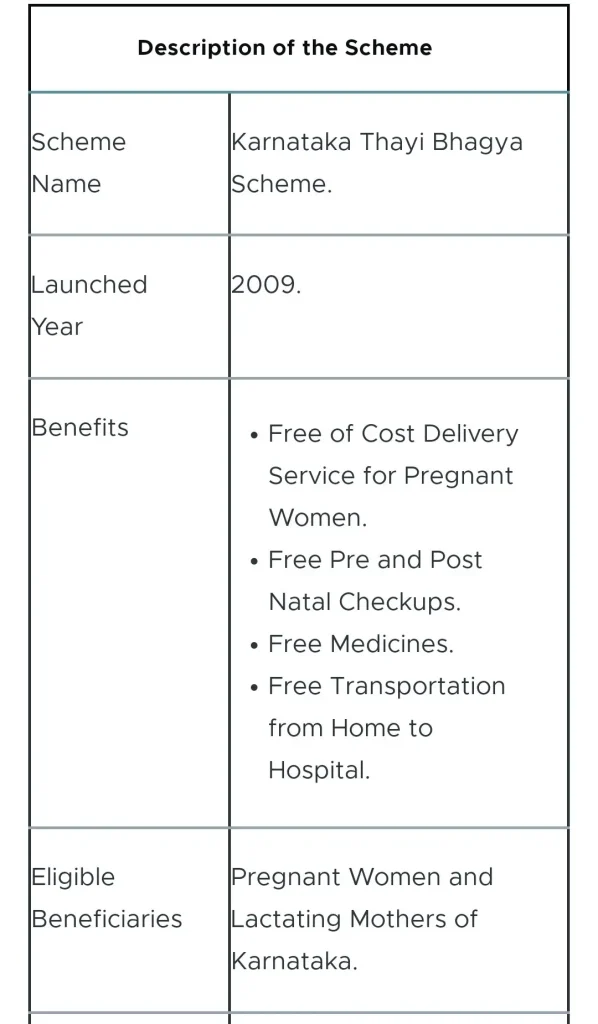 Thayi Bhagya Scheme Description