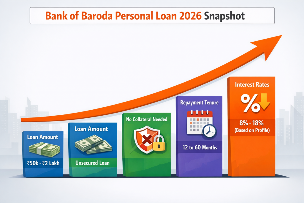Bank of Baroda Personal Loan 2026 – Get Up to ₹2 Lakh Without Guarantee, Simple Apply Process 2 Bank of Baroda Personal Loan